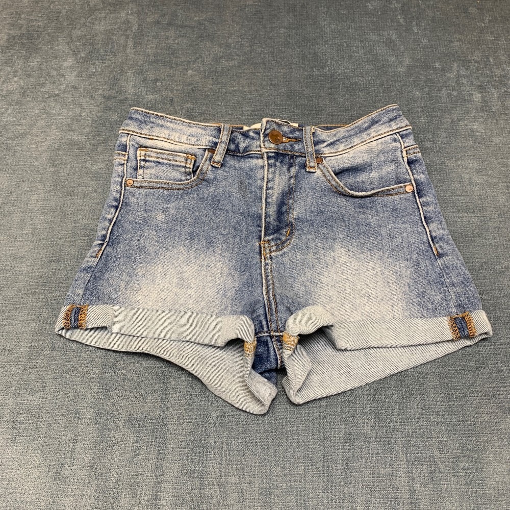 RSQ High Rise Cuffed Hem Shorts Womens 25 Blue Denim Cotton Stretch Zip Fly